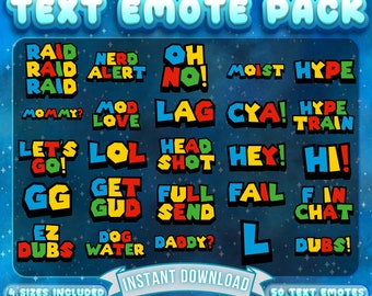 50 Cartoon Twitch Text Emotes for Streamers (Digital Download)