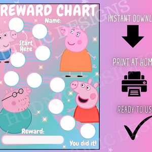 Gráfico de recompensas de Peppa Pig, gráfico de tareas para niños, gráfico de recompensas de Peppa Pig, gráfico de recompensas imprimible, gráfico de pegatinas para niños, gráfico de recompensas lindo