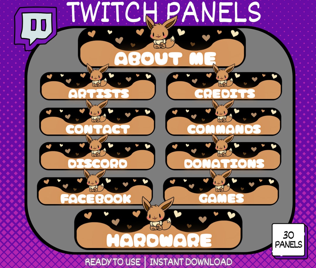 Eevee Twitch Panels, Streamer About Me Section (30x PNG Instant ...