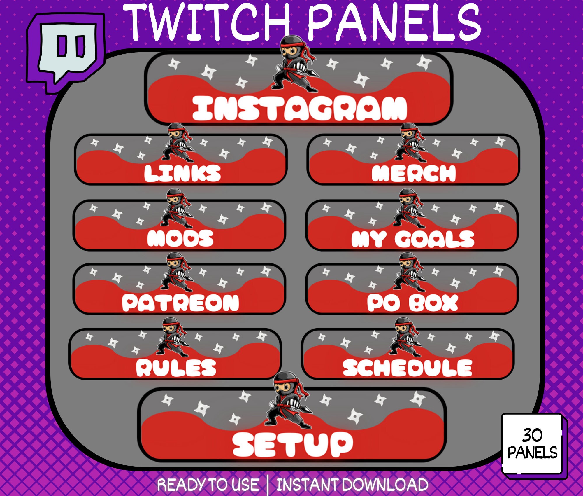 30 X Twitch Panels, Cute Ninja Twitch Panels, Ninja Twitch Panels ...