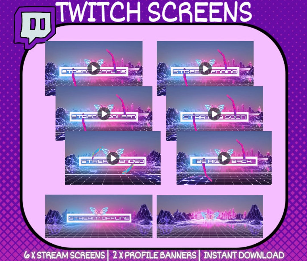 Animated Neon Twitch Stream Screens, Purple Blue Banners (instant ...