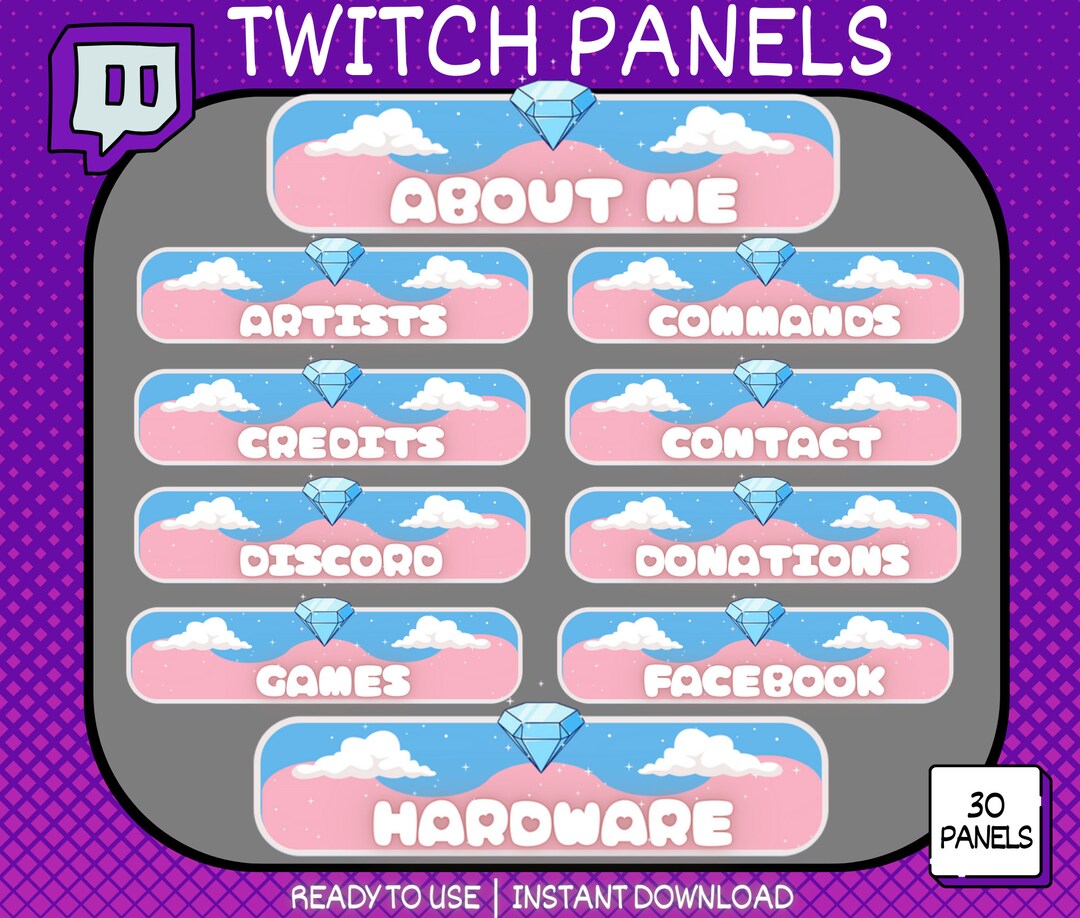 30 X Twitch Panels, Diamond Twitch Panels, Diamond Panels, Streamers ...