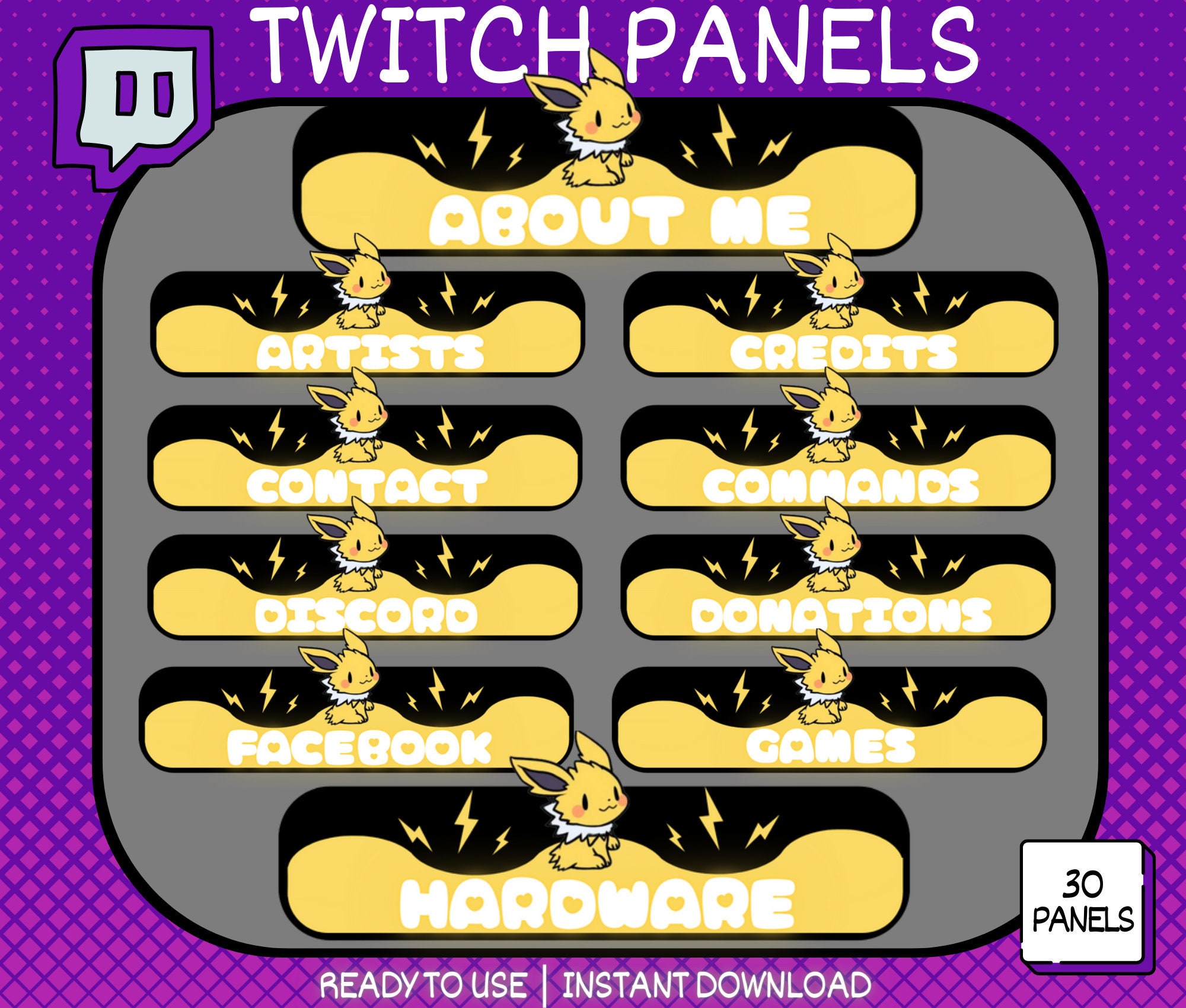 30 X Twitch Panels, Jolteon Twitch Panels, Jolteon Panels, Streamers ...
