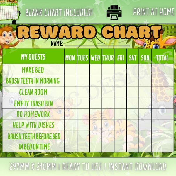 Zoo Reward Chart Etsy