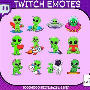 12 x Twitch Emotes, Cute Alien Twitch Emotes, Cute Twitch Emotes, Funny Twitch Emotes, Twitch Emote Pack, Twitch Cute Alien Emote Pack
