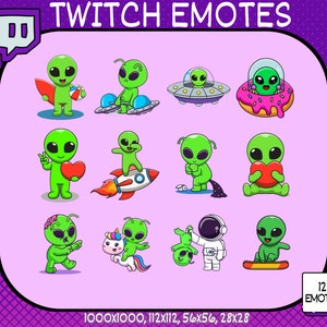 12 x Twitch Emotes, Cute Alien Twitch Emotes, Cute Twitch Emotes, Funny Twitch Emotes, Twitch Emote Pack, Twitch Cute Alien Emote Pack