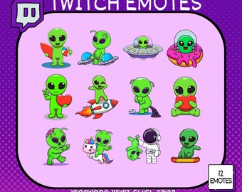 12 x Twitch Emotes, Cute Alien Twitch Emotes, Cute Twitch Emotes, Funny Twitch Emotes, Twitch Emote Pack, Twitch Cute Alien Emote Pack