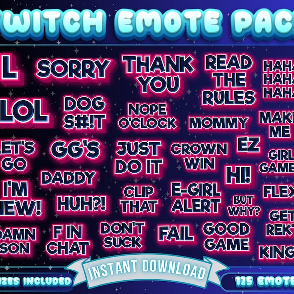 Megapack de más de 125 emoticonos de texto para Twitch, emoticonos rosas (descarga digital)