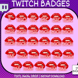 Twitch Bit Badges Set, Red Lips Bit Badges, Lips Twitch Badges, Red Lips Twitch Bit Badges Set, Cute Bit Badges Set