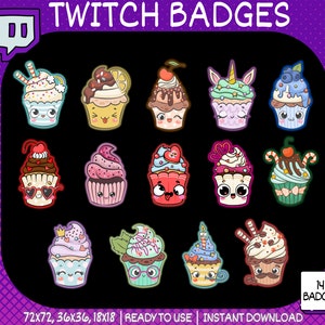 14 x Twitch Sub Badges, Cute Cupcake Sub Badges, Cupcake Badges, Cupcake Sub Badges, Cute Sub Badges, Twitch Tier Badges, Twitch Badges