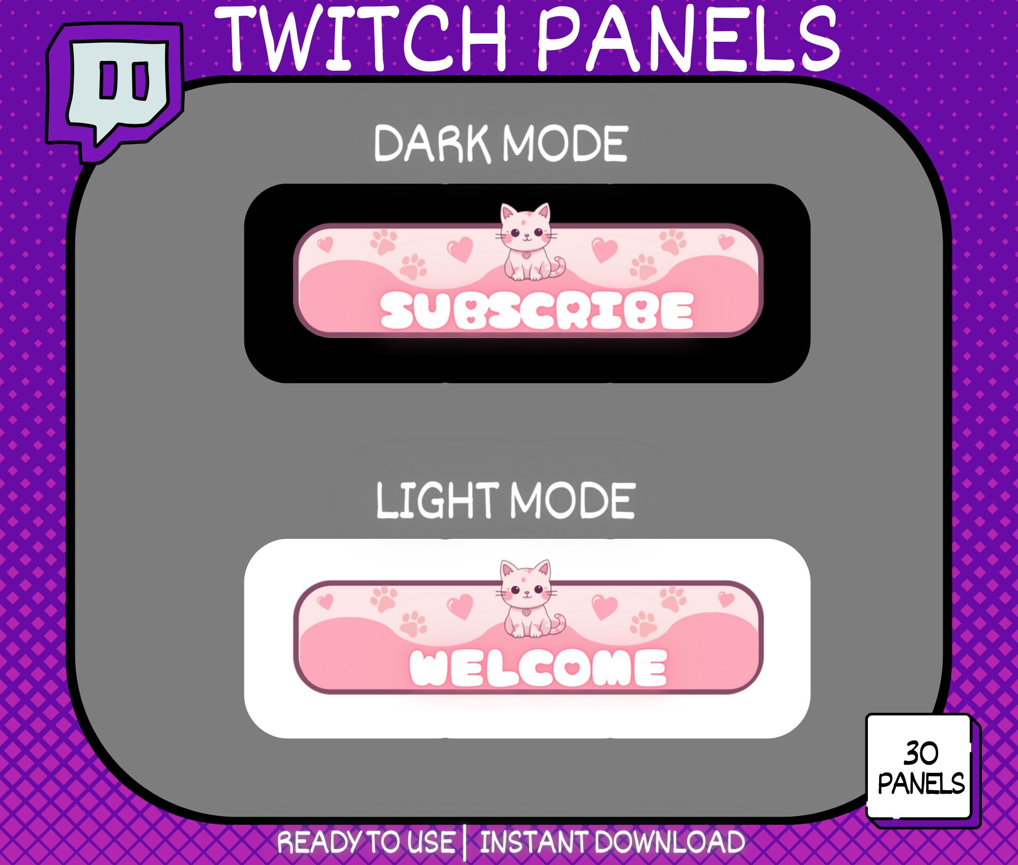 30 X Twitch Panels, Cute Cat Twitch Panels, Kitty Panels, Streamers ...