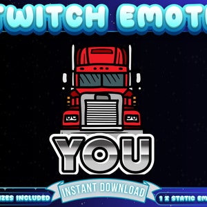 May include: A red semi-truck with the word "YOU" in a silver and gray gradient font. The truck is facing forward and the word "YOU" is in front of the truck. The background is a dark blue with stars.