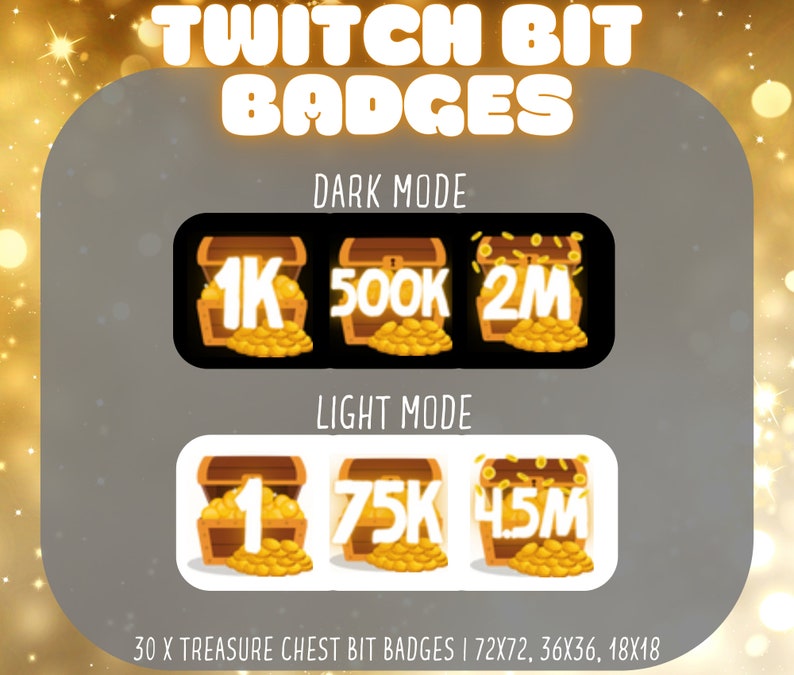Treasure Chest Twitch Bit Badges, Treasure Twitch Tier Badges, Twitch