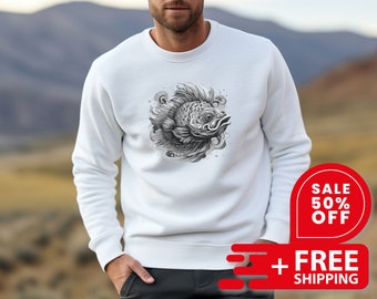 Unisex Fish Graphic Sweatshirt, Artistic Fish Sweater,  Fish Sweatshirt, Animal Sweatshirt, Christmas Gift, Winter Gift, Fishing, Fisherman
