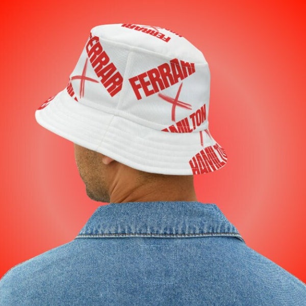 Lewis Hamilton x Ferrari Bucket Hat, Lewis Hamilton Print Hat, Lewis Hamilton Formula 1 Ferrari Hat, Lewis Hamilton x Ferrari Hat Merch