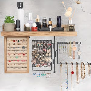 Rustic Rotating Jewelry Organizer: Wall Mounted Necklace & Earring Holder