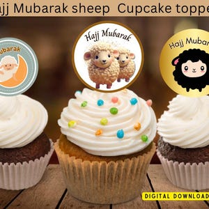 Hajj mubarak, hajj, hajj 2025, hajj cupcake toppers, hajj decor, hajj themed decor, hajj treats, hajj cupcakes, sheep cupcakes