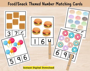 food math activity, food numbers,kindergarten math,matching number game,preschool math,preschool math activity kindergarten, snack preschool