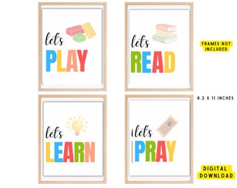 Let's Play Let's Read set of 4,Classroom Decor,Playroom Wall Decor,Classroom Posters,Read Sign,Let's Play Sign,Homeschool, classroom poster
