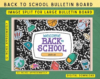 Back to school, back to school bulletin board, welcome to school, bulletin board, composition book bulletin board, composition book, school