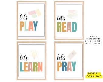 Let's Play Let's Read set of 4,Classroom Decor,Playroom Wall Decor,Classroom Posters,Read Sign,Let's Play Sign,Homeschool, classroom poster