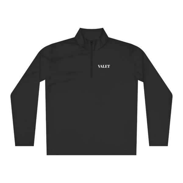 VALET Black Pullover, Quarter zip Long Sleeve, Crew Shirt, Staff Uniform, Gift for Him, Gift for Her, Unisex Shirt