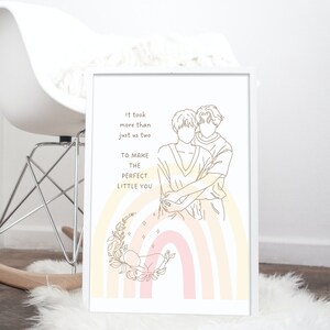 Zwei Väter Kunst, Gay Familie, druckbare Kinderzimmer Wandkunst, queeres Dekor, IVF Geschenk, Line Art Digitaldruck, Vatertagsgeschenk, queere Eltern