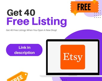 Etsy 40 annonces gratuites pour ouvrir une nouvelle boutique | 40 crédits d’annonces Etsy gratuits pour l’ouverture d’une nouvelle boutique | 40 annonces Etsy gratuites | Lien dans la description