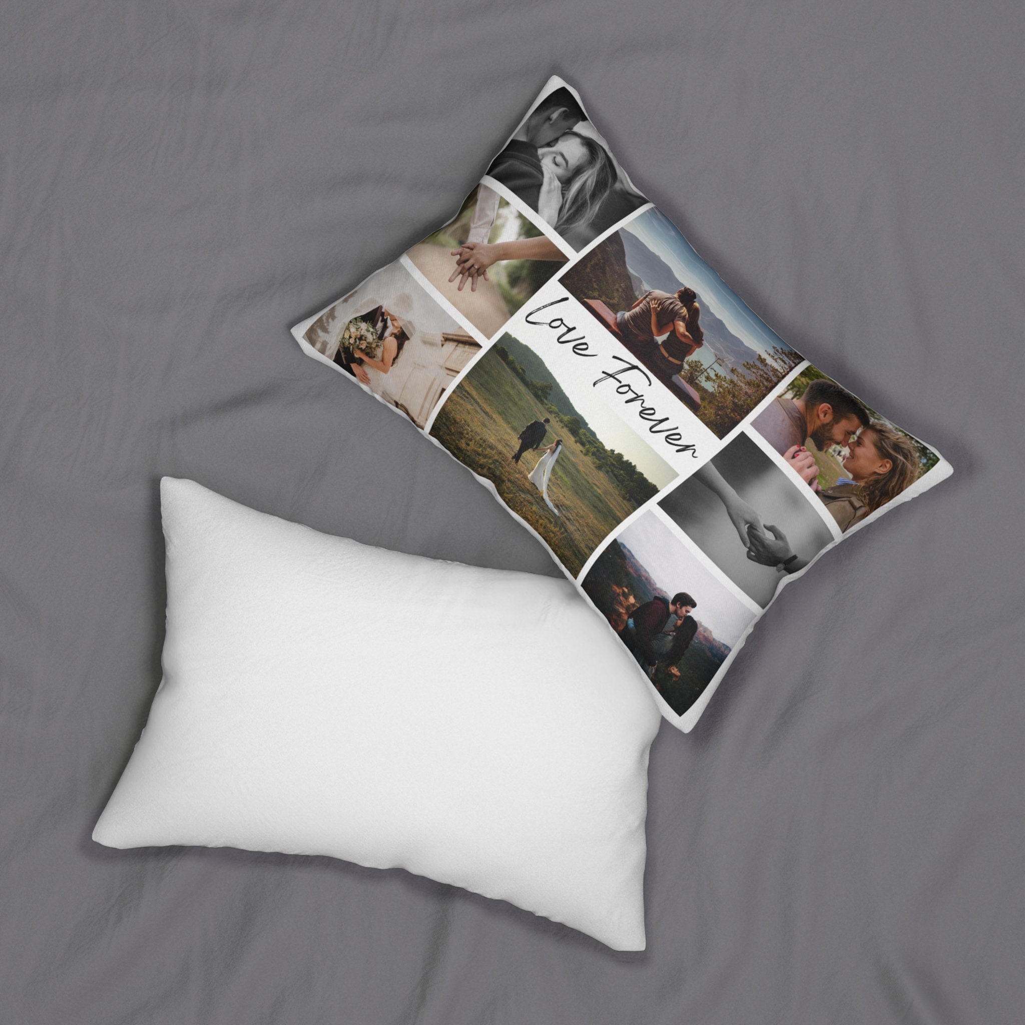 Love Forever Cushion, Collage Photo Pillow, Photo Name Pillow