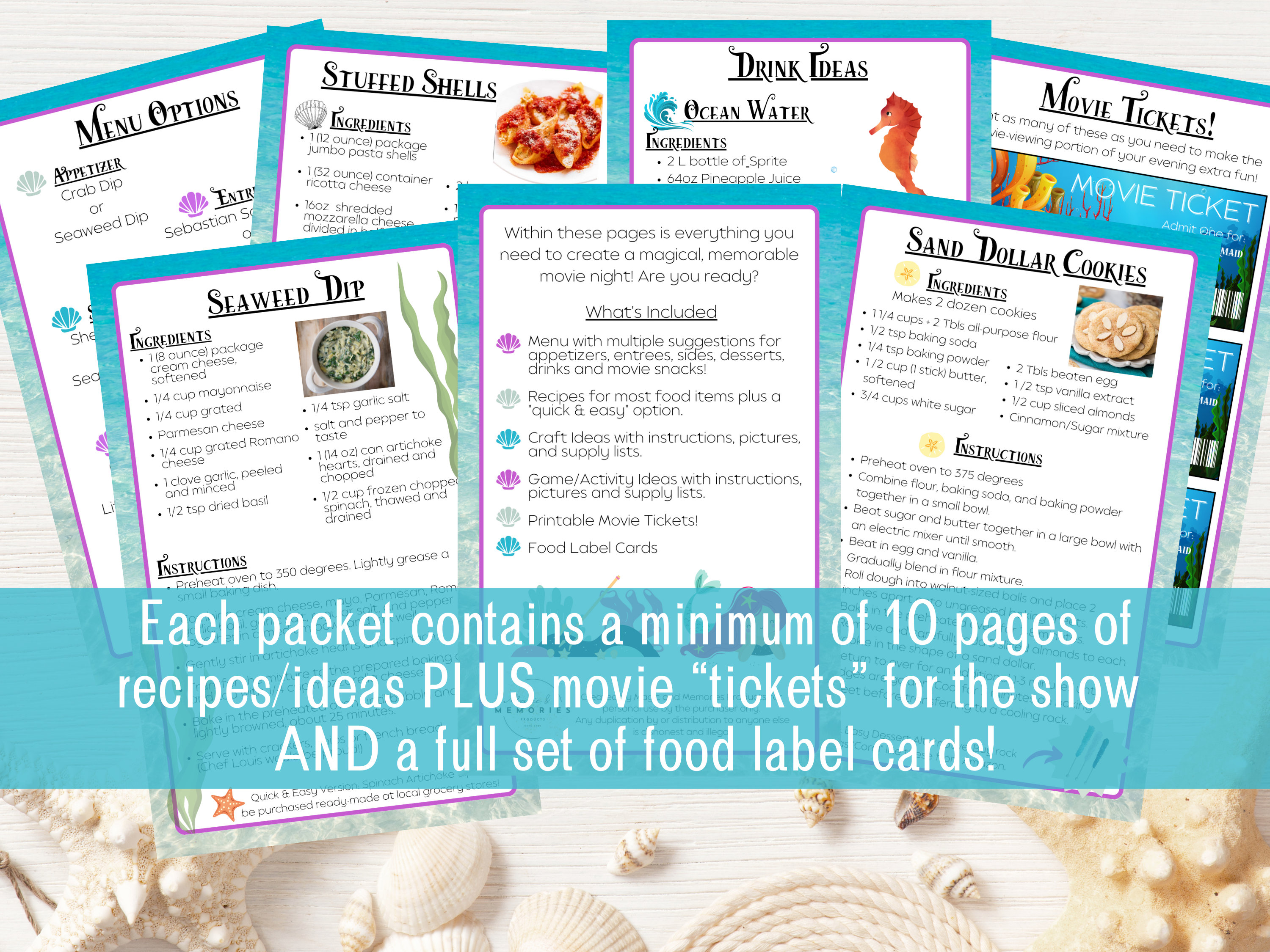 Little Mermaid Movie Night Package Menu, Recipes, Crafts, Games DIGITAL ...