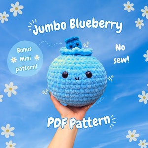Blueberry Plush Crochet Pattern, Mini Blueberry Crochet Pattern, No-sew, crochet pillow pattern, crochet berry pattern, amigurumi