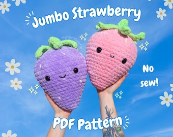 Jumbo Strawberry Crochet Pattern, No-sew, crochet pillow pattern, crochet strawberry, crochet plushie pattern, crochet food, amigurumi