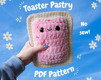 Toaster Pastry Crochet Pattern, No-sew, crochet pillow pattern, crochet pop tart pattern, crochet plushie pattern, crochet food, amigurumi