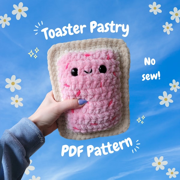 Toaster Pastry Crochet Pattern, No-sew, crochet pillow pattern, crochet pop tart pattern, crochet plushie pattern, crochet food, amigurumi