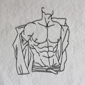Muscular Male Torso Metal Wall Art, Abstract Line Figure Wall Decor, Bedroom Wall Art, Minimalist Wall Sculpture, Gift for Boyfriend