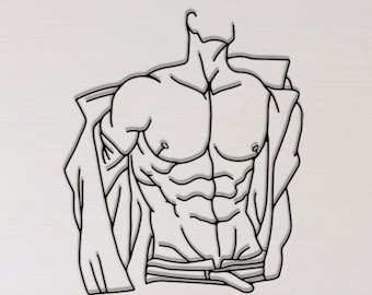 Muscle Man Body Metal Wall Art, Masculine Line Decor