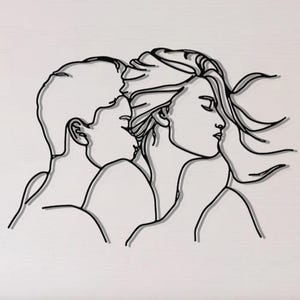 Couple Embrace Metal Wall Art, Bedroom Wall Decor, Romantic Line Art Wall Sculpture, Hugging Couple Metal Artwork, Gift for Anniversary