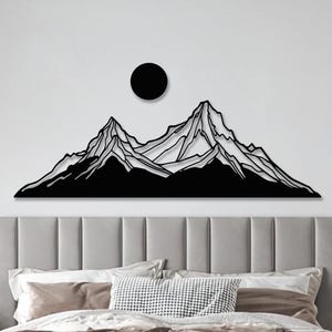 2 Piece Mountain and Sun Scene Metal Wall Art, Outdoor Rustic Wall Hanging, Mountain Silhouette Landscape Wall Decor, Gift for Nature Lovers