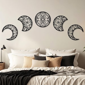 5-delige metalen muurkunst maanfase, boho hemelse muur decor, maanstanden metalen muur opknoping, slaapkamer muur kunst, cadeau voor liefhebbers van astrologie