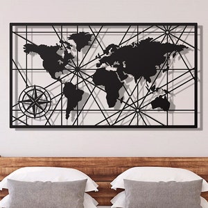 Arte de pared con mapa del mundo de metal grande, decoración de pared con mapa del mundo en 3D, decoración de oficina, arte de pared para sala de estar, decoración de metal para el hogar, regalo de inauguración de la casa