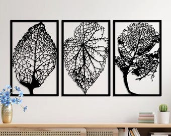 3 Panel Leaf Metal Wall Art, Nature Inspired Wall Decor, Botanical Leaf Wall Hanging, Modern Rustic Home Decoration, Gift for Nature Lovers