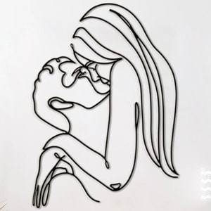 Arte de pared de metal con pareja besándose, decoración de pared de metal para dormitorio, arte de pared romántico de una línea, colgante de pared minimalista de pareja, regalo de aniversario