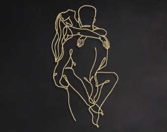 Sexy Couple Gold Metal Wall Art , Intertwined Couple Wall Art , Metal Line Art , Bedroom Wall Decor , Bathroom Wall Decor , Fathers Day Gift