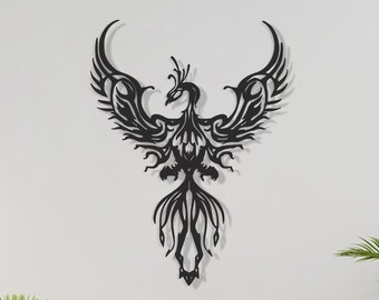 Phoenix Bird Metal Wall Art, Tribal Firebird Decor