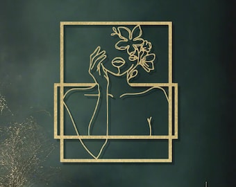 Arte floral lineal, decoración de pared de metal, escultura moderna