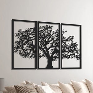 Large Tree of Life Metal Wall Art 3 Panels , Metal Tree Wall Art , 3 Pieces Wall Hangings , Metal Home Decoration , Housewarming Gift