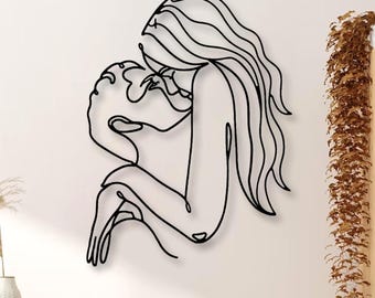 Kissing Couple Metal Wall Art, Minimalist Line Art