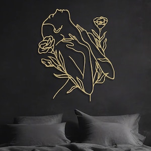 Woman Rose Silhouette Metal Wall Art, Bedroom Wall Art, Feminine Line Art Wall Decor, Modern Minimalist Wall Art, Perfect Gift for Her