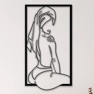 Woman in Towel Metal Wall Art, Minimalist Body Line Art, Bedroom Wall Decor, Sensual Woman Metal Wall Art, Bathroom Wall Art, Gift for Her