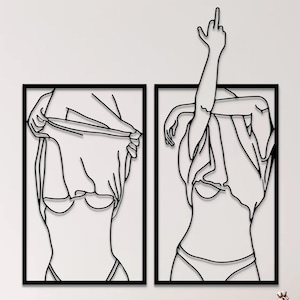 Woman Middle Finger Metal Wall Decor Set of 2 , Naked Woman Body Art, Feminine Wall Decor, Body Positive Art, Get Naked Decor, New Home Gift